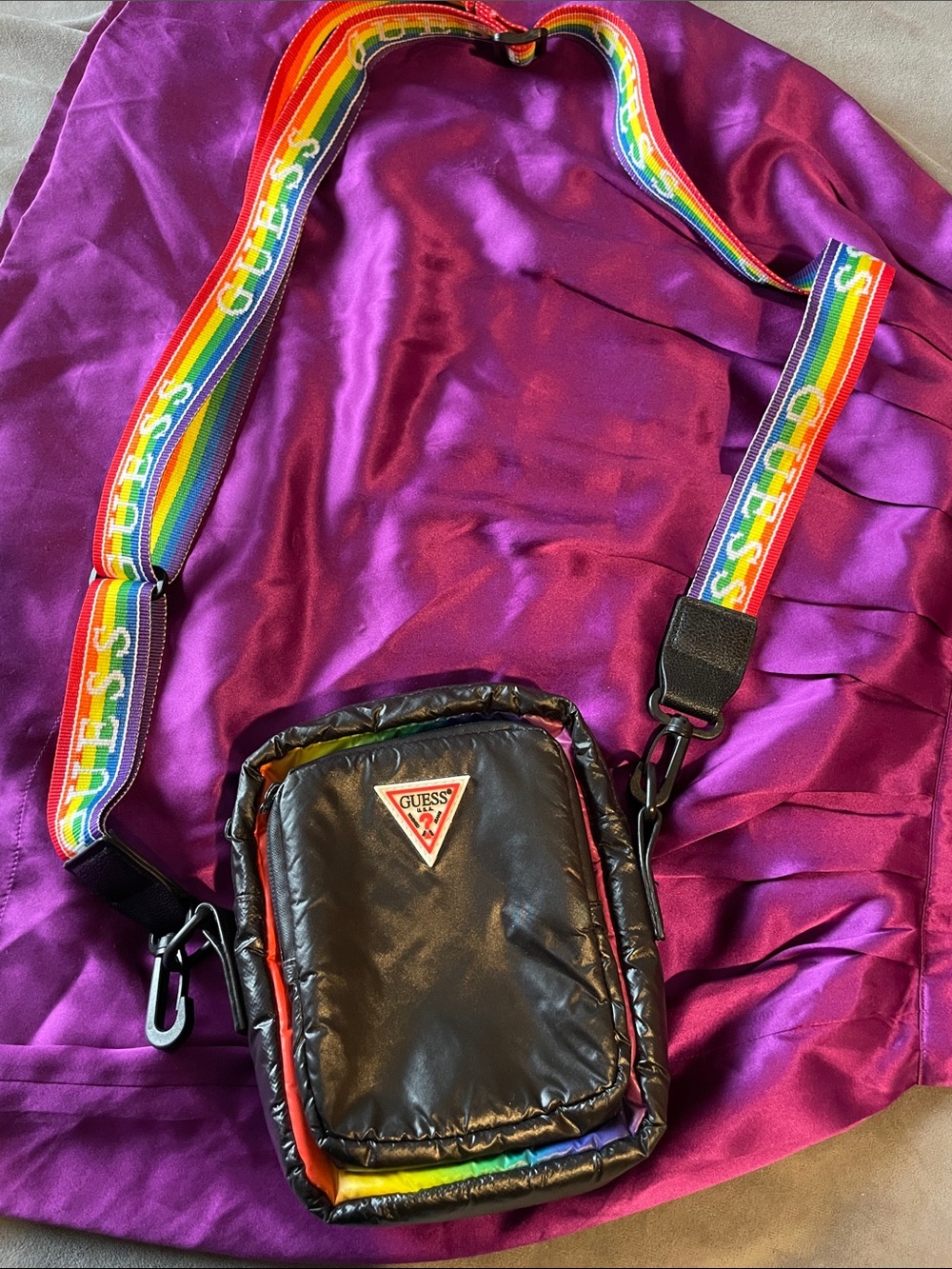 GUESS Pride Rainbow Puffer Nylon Crossbody Bag